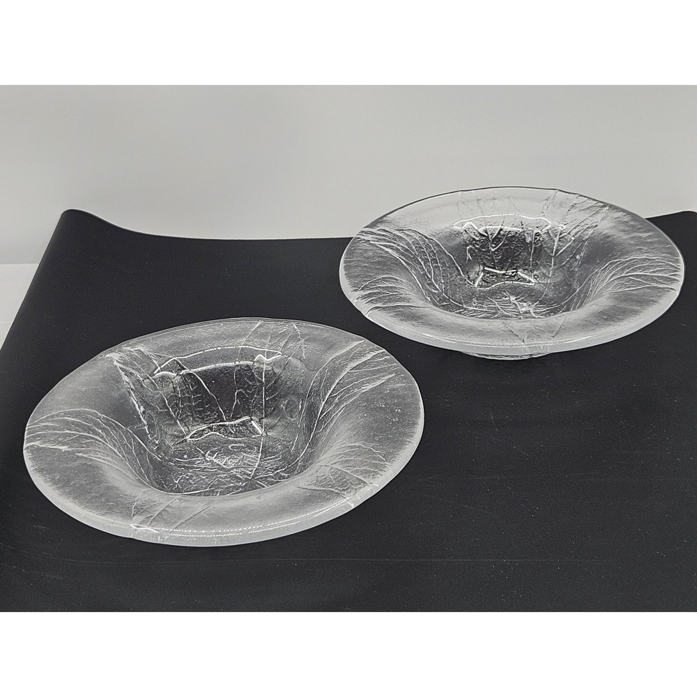 Kosta Boda Set Of Two Sweden PARTY 6.5" Salad, Grapefruit Bowl Embossed Leaves